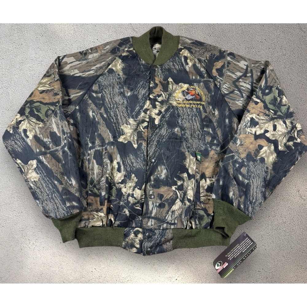 Vintage NWTF Mossy Oak Break Up Camo Bomber Jacket XL Turkey Hunting NOS